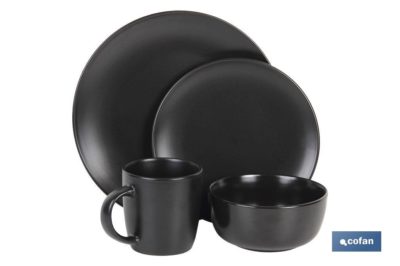 VAJILLA NEGRA 16 PIEZAS CERAMICA